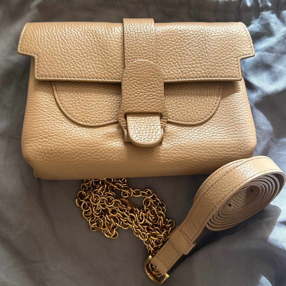 Senreve Tan Leather Bag with Gold Chain